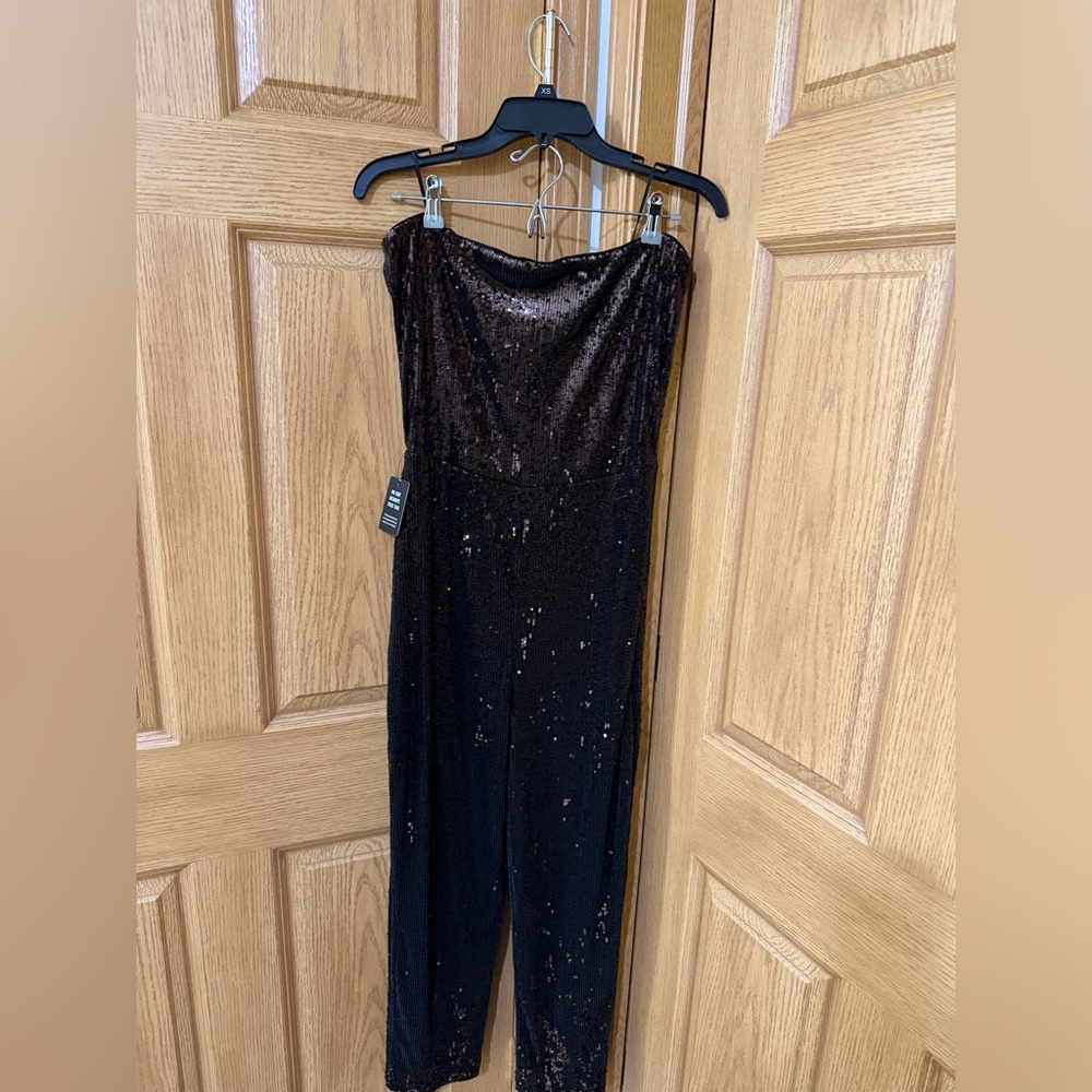 NWT Express Brown Sequin Jumpsuit